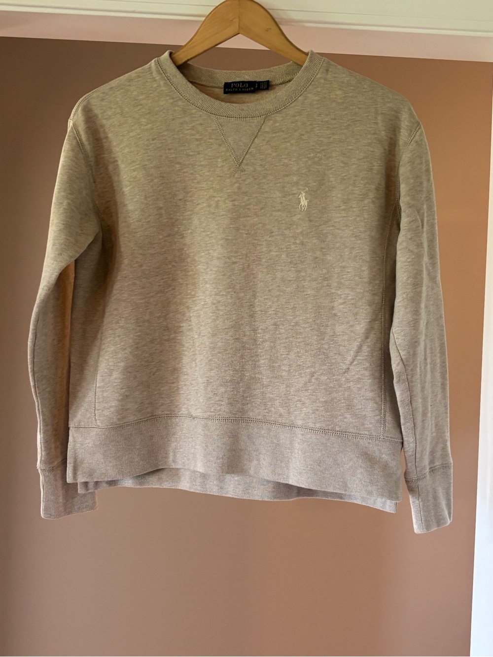 Ralph Lauren Beige Crewneck Sweatshirt Crop Length with a White Pony